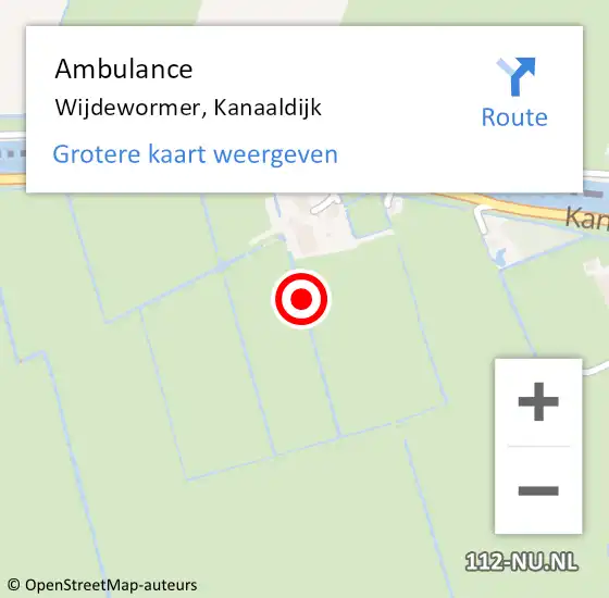 Locatie op kaart van de 112 melding: Ambulance Wijdewormer, Kanaaldijk op 5 november 2022 09:32