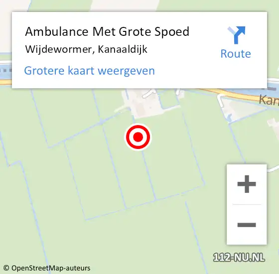 Locatie op kaart van de 112 melding: Ambulance Met Grote Spoed Naar Wijdewormer, Kanaaldijk op 5 november 2022 09:33