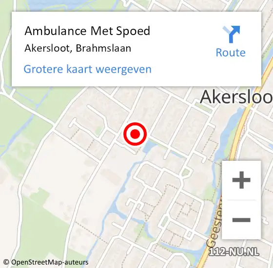 Locatie op kaart van de 112 melding: Ambulance Met Spoed Naar Akersloot, Brahmslaan op 5 november 2022 09:34