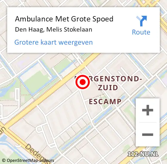 Locatie op kaart van de 112 melding: Ambulance Met Grote Spoed Naar Den Haag, Melis Stokelaan op 5 november 2022 10:03