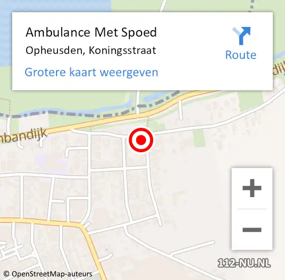 Locatie op kaart van de 112 melding: Ambulance Met Spoed Naar Opheusden, Koningsstraat op 5 november 2022 11:20