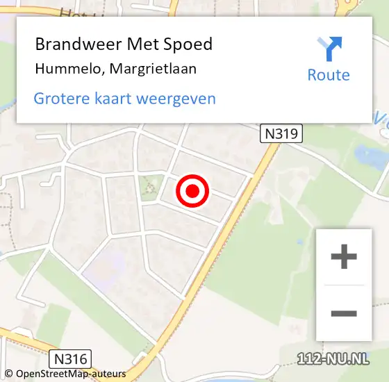 Locatie op kaart van de 112 melding: Brandweer Met Spoed Naar Hummelo, Margrietlaan op 5 november 2022 12:05