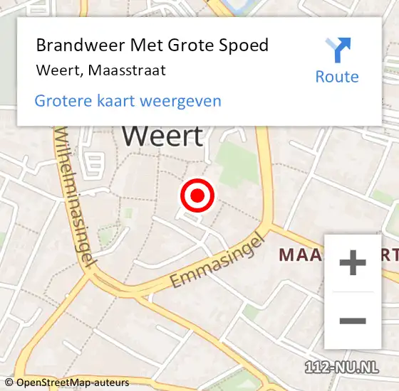 Locatie op kaart van de 112 melding: Brandweer Met Grote Spoed Naar Weert, Maasstraat op 5 november 2022 12:24