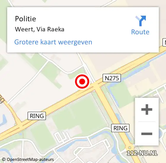 Locatie op kaart van de 112 melding: Politie Weert, Via Raeka op 5 november 2022 12:34