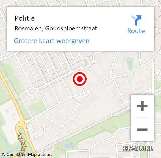 Locatie op kaart van de 112 melding: Politie Rosmalen, Goudsbloemstraat op 5 november 2022 12:55