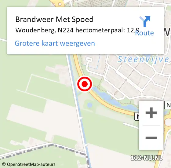 Locatie op kaart van de 112 melding: Brandweer Met Spoed Naar Woudenberg, N224 hectometerpaal: 12,9 op 5 november 2022 13:01