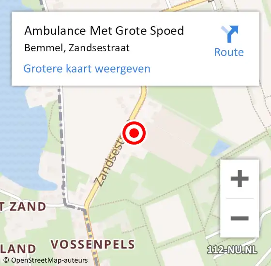 Locatie op kaart van de 112 melding: Ambulance Met Grote Spoed Naar Bemmel, Zandsestraat op 5 november 2022 13:48