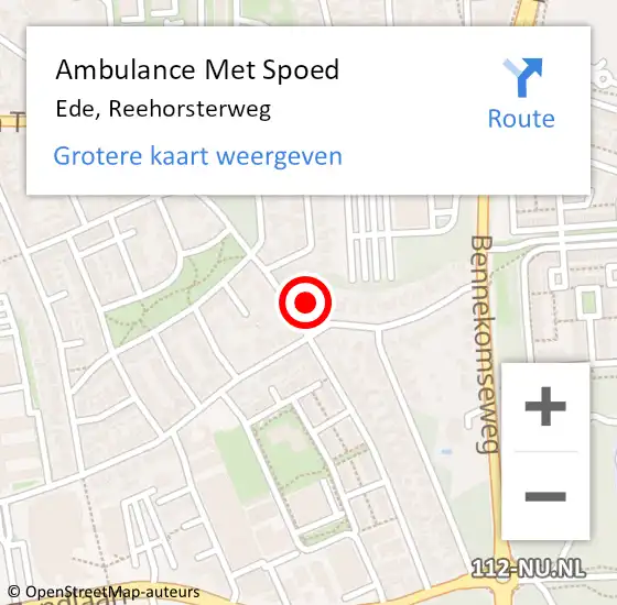 Locatie op kaart van de 112 melding: Ambulance Met Spoed Naar Ede, Reehorsterweg op 5 november 2022 13:51