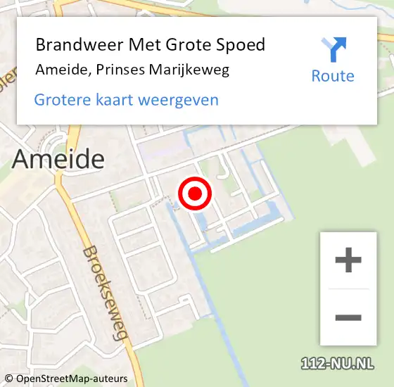 Locatie op kaart van de 112 melding: Brandweer Met Grote Spoed Naar Ameide, Prinses Marijkeweg op 5 november 2022 14:07