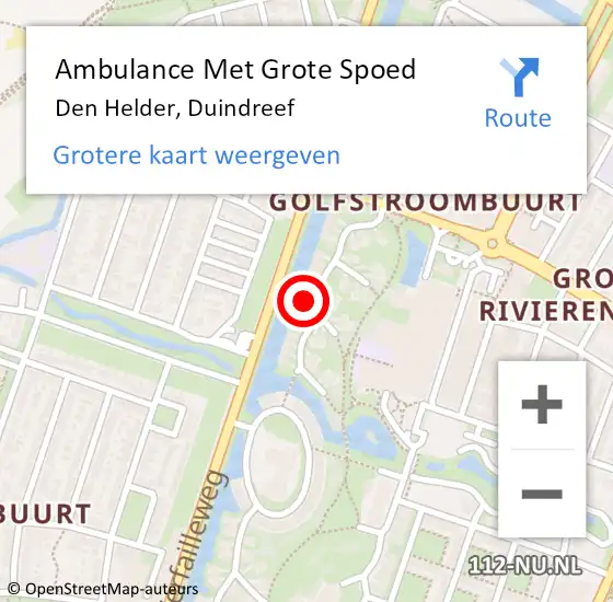 Locatie op kaart van de 112 melding: Ambulance Met Grote Spoed Naar Den Helder, Duindreef op 5 november 2022 14:52