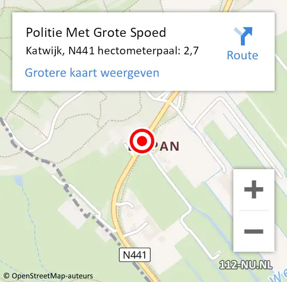 Locatie op kaart van de 112 melding: Politie Met Grote Spoed Naar Katwijk, N441 hectometerpaal: 2,7 op 5 november 2022 14:56