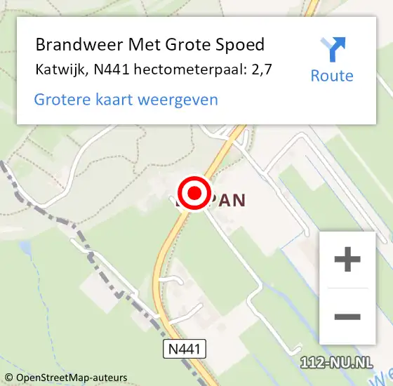 Locatie op kaart van de 112 melding: Brandweer Met Grote Spoed Naar Katwijk, N441 hectometerpaal: 2,7 op 5 november 2022 14:56