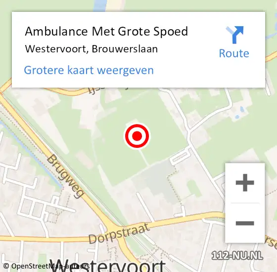 Locatie op kaart van de 112 melding: Ambulance Met Grote Spoed Naar Westervoort, Brouwerslaan op 5 november 2022 14:57