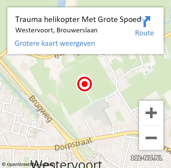 Locatie op kaart van de 112 melding: Trauma helikopter Met Grote Spoed Naar Westervoort, Brouwerslaan op 5 november 2022 15:01