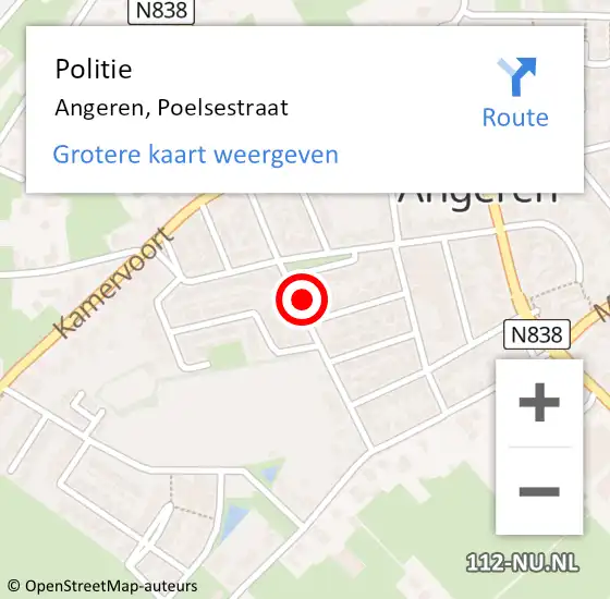 Locatie op kaart van de 112 melding: Politie Angeren, Poelsestraat op 5 november 2022 15:06