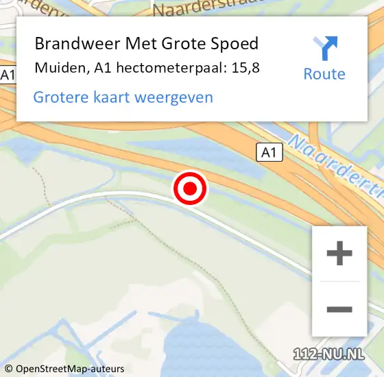 Locatie op kaart van de 112 melding: Brandweer Met Grote Spoed Naar Gooise Meren, A1 hectometerpaal: 15,8 op 5 november 2022 15:18