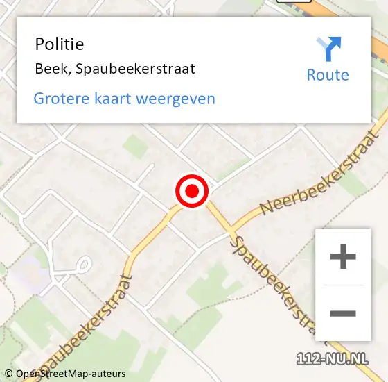 Locatie op kaart van de 112 melding: Politie Beek, Spaubeekerstraat op 5 november 2022 15:22