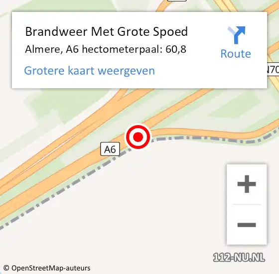 Locatie op kaart van de 112 melding: Brandweer Met Grote Spoed Naar Almere, A6 hectometerpaal: 60,8 op 5 november 2022 15:24