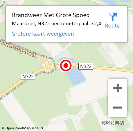Locatie op kaart van de 112 melding: Brandweer Met Grote Spoed Naar Maasdriel, N322 hectometerpaal: 32,4 op 5 november 2022 15:25