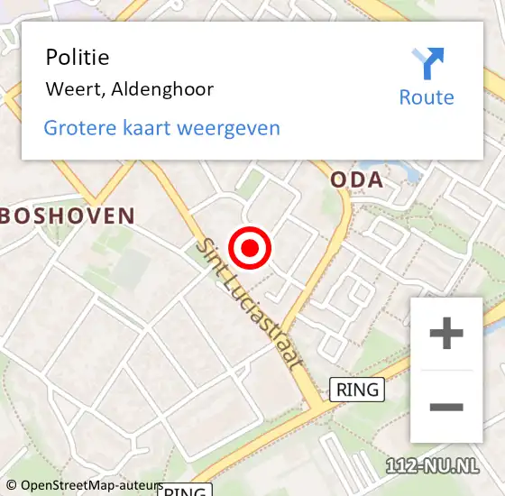 Locatie op kaart van de 112 melding: Politie Weert, Aldenghoor op 5 november 2022 15:27