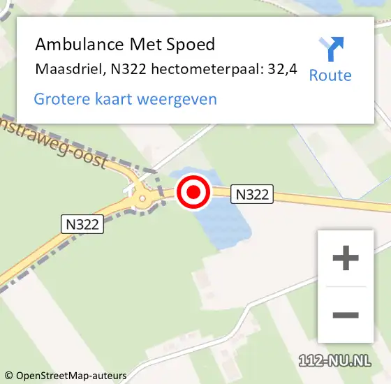 Locatie op kaart van de 112 melding: Ambulance Met Spoed Naar Maasdriel, N322 hectometerpaal: 32,4 op 5 november 2022 15:28