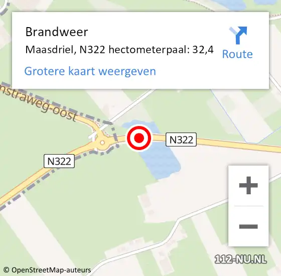 Locatie op kaart van de 112 melding: Brandweer Maasdriel, N322 hectometerpaal: 32,4 op 5 november 2022 15:29