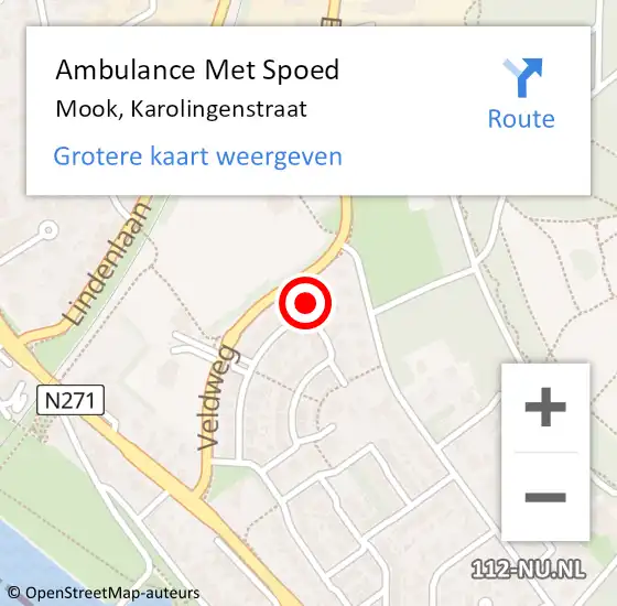 Locatie op kaart van de 112 melding: Ambulance Met Spoed Naar Mook, Karolingenstraat op 5 november 2022 15:56