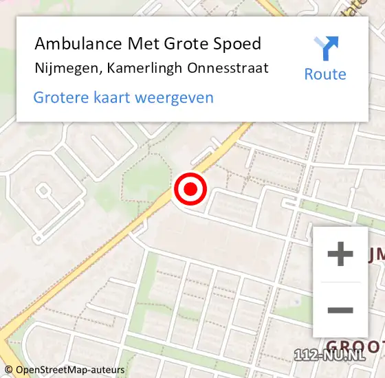 Locatie op kaart van de 112 melding: Ambulance Met Grote Spoed Naar Nijmegen, Kamerlingh Onnesstraat op 5 november 2022 16:04