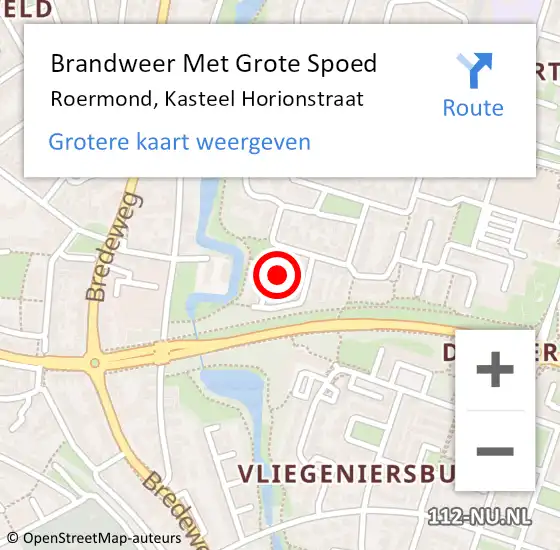 Locatie op kaart van de 112 melding: Brandweer Met Grote Spoed Naar Roermond, Kasteel Horionstraat op 5 november 2022 16:05