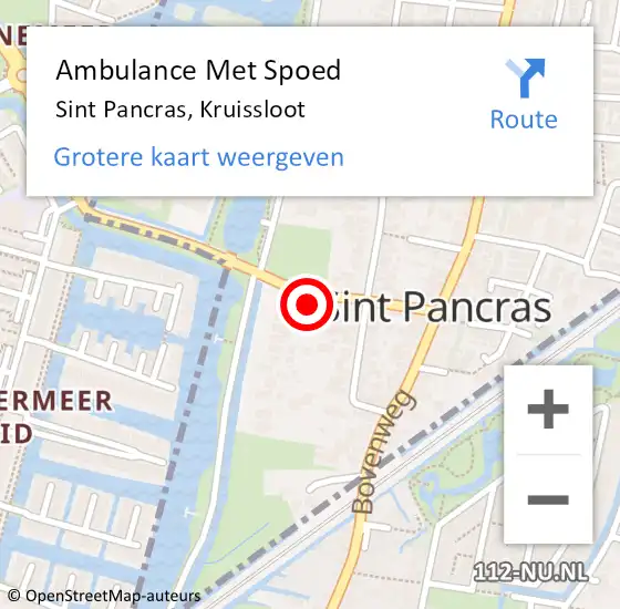 Locatie op kaart van de 112 melding: Ambulance Met Spoed Naar Sint Pancras, Kruissloot op 5 november 2022 16:06