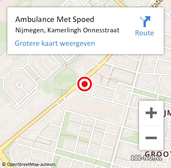 Locatie op kaart van de 112 melding: Ambulance Met Spoed Naar Nijmegen, Kamerlingh Onnesstraat op 5 november 2022 16:25