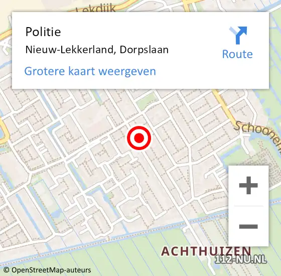 Locatie op kaart van de 112 melding: Politie Nieuw-Lekkerland, Dorpslaan op 5 november 2022 16:33