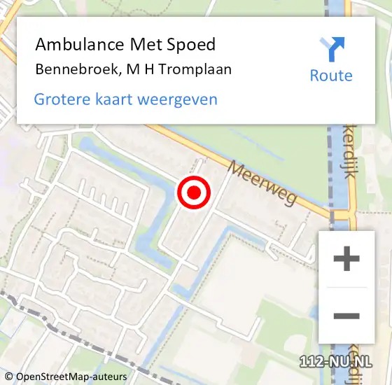 Locatie op kaart van de 112 melding: Ambulance Met Spoed Naar Bennebroek, M H Tromplaan op 5 november 2022 16:57