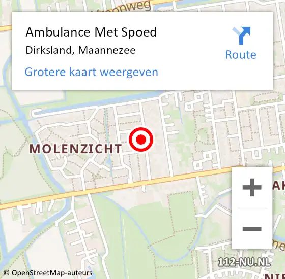 Locatie op kaart van de 112 melding: Ambulance Met Spoed Naar Dirksland, Maannezee op 5 november 2022 17:02