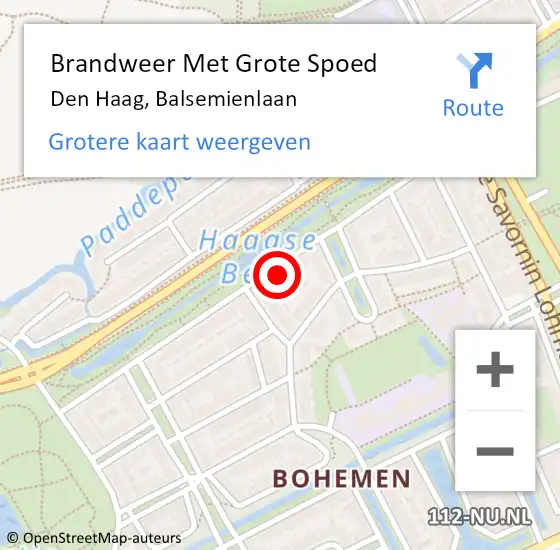 Locatie op kaart van de 112 melding: Brandweer Met Grote Spoed Naar Den Haag, Balsemienlaan op 5 november 2022 17:18