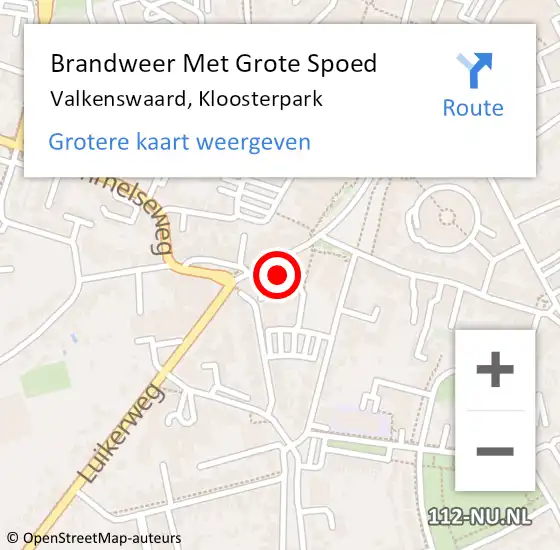 Locatie op kaart van de 112 melding: Brandweer Met Grote Spoed Naar Valkenswaard, Kloosterpark op 5 november 2022 17:28