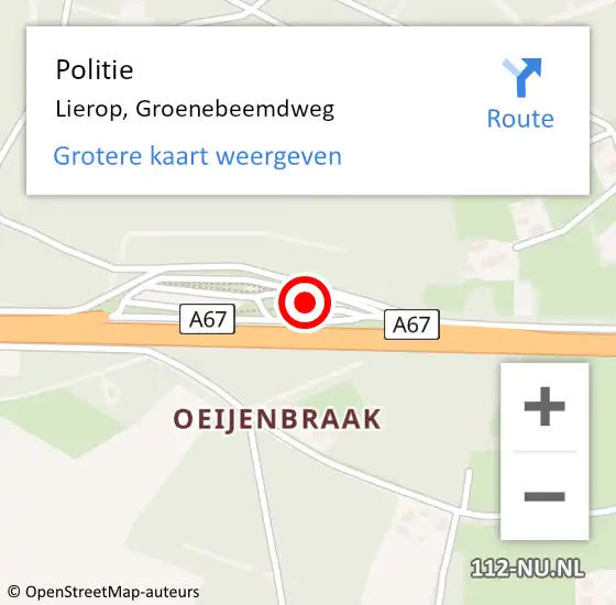 Locatie op kaart van de 112 melding: Politie Lierop, Groenebeemdweg op 5 november 2022 17:44