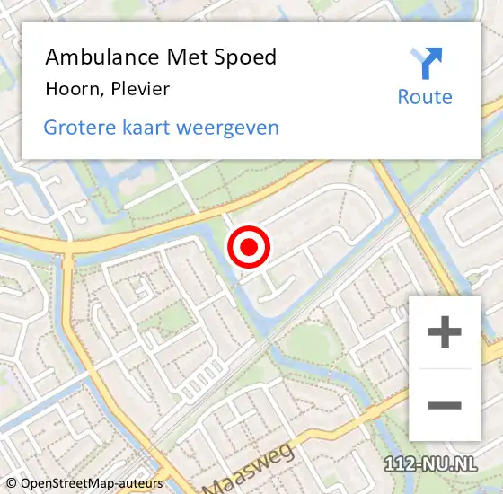 Locatie op kaart van de 112 melding: Ambulance Met Spoed Naar Hoorn, Plevier op 5 november 2022 17:49