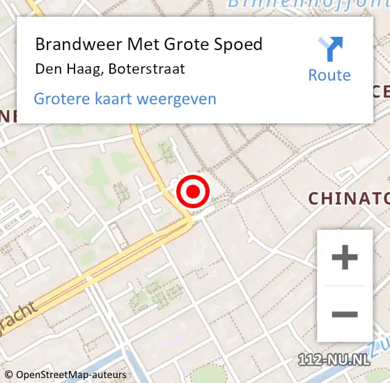 Locatie op kaart van de 112 melding: Brandweer Met Grote Spoed Naar Den Haag, Boterstraat op 5 november 2022 17:53