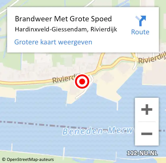 Locatie op kaart van de 112 melding: Brandweer Met Grote Spoed Naar Hardinxveld-Giessendam, Rivierdijk op 5 november 2022 17:58