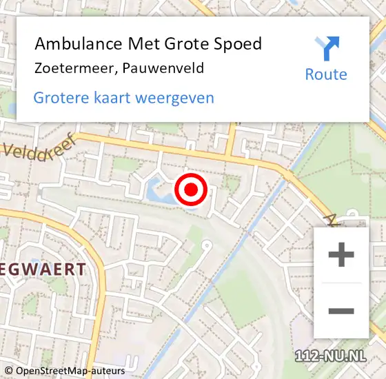 Locatie op kaart van de 112 melding: Ambulance Met Grote Spoed Naar Zoetermeer, Pauwenveld op 5 november 2022 17:59