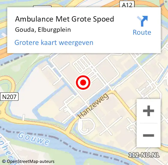 Locatie op kaart van de 112 melding: Ambulance Met Grote Spoed Naar Gouda, Elburgplein op 5 november 2022 18:11