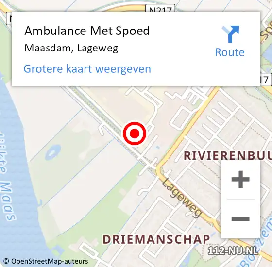 Locatie op kaart van de 112 melding: Ambulance Met Spoed Naar Maasdam, Lageweg op 5 november 2022 18:31