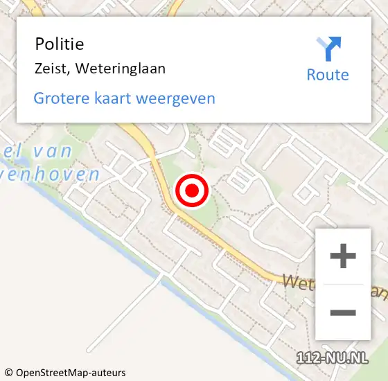 Locatie op kaart van de 112 melding: Politie Zeist, Weteringlaan op 5 november 2022 18:48
