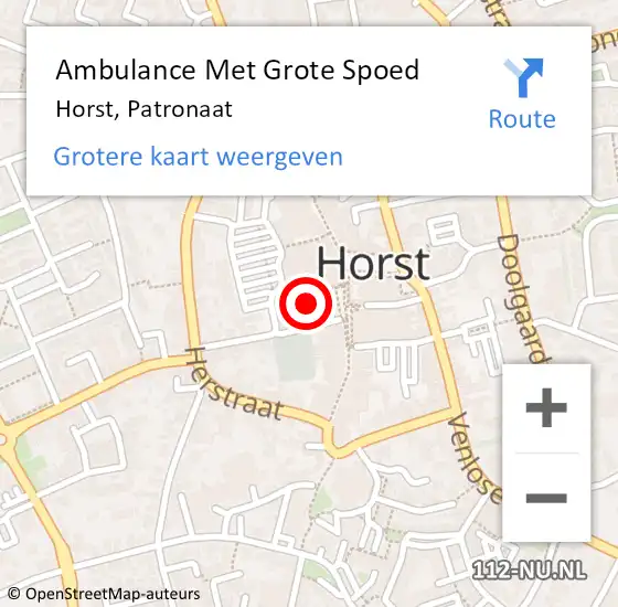 Locatie op kaart van de 112 melding: Ambulance Met Grote Spoed Naar Horst, Patronaat op 4 augustus 2014 02:35