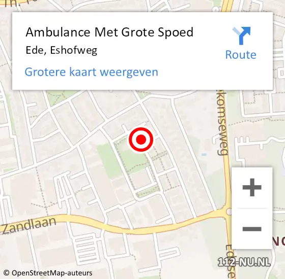 Locatie op kaart van de 112 melding: Ambulance Met Grote Spoed Naar Ede, Eshofweg op 5 november 2022 19:13