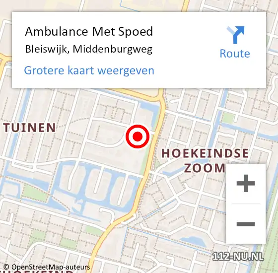 Locatie op kaart van de 112 melding: Ambulance Met Spoed Naar Bleiswijk, Middenburgweg op 5 november 2022 19:36