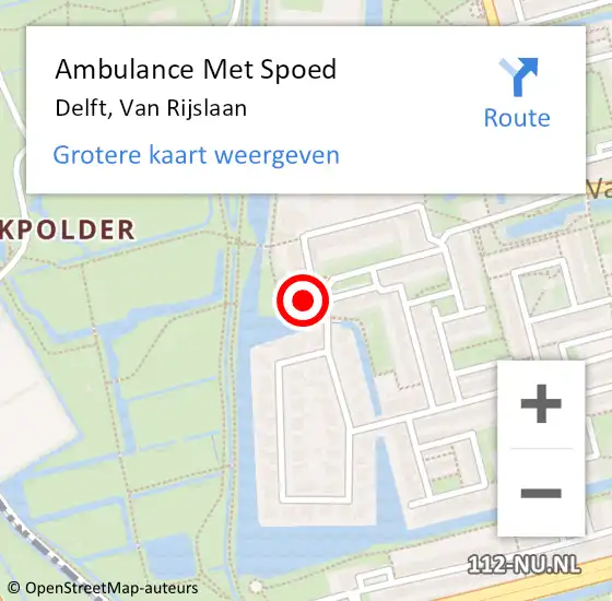 Locatie op kaart van de 112 melding: Ambulance Met Spoed Naar Delft, Van Rijslaan op 5 november 2022 19:47