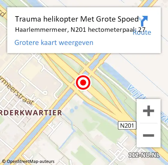 Locatie op kaart van de 112 melding: Trauma helikopter Met Grote Spoed Naar Haarlemmermeer, N201 hectometerpaal: 27 op 5 november 2022 20:00