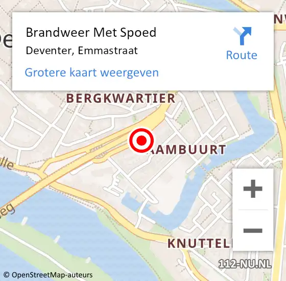 Locatie op kaart van de 112 melding: Brandweer Met Spoed Naar Deventer, Emmastraat op 5 november 2022 20:02